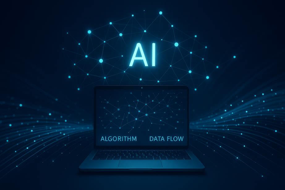 AI 알고리즘과 데이터 흐름을 시각화한 이미지