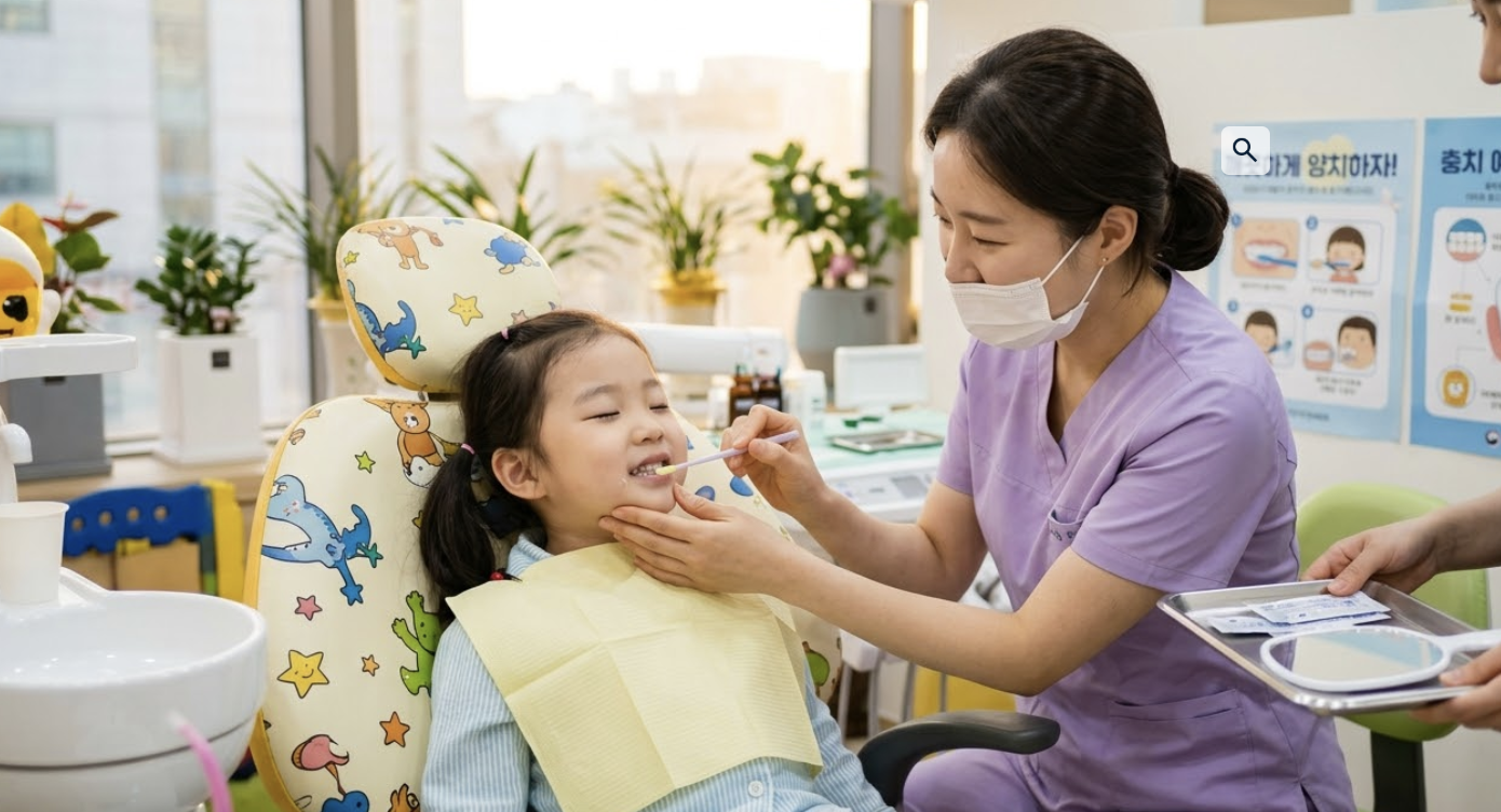 불소치료를 받는 아이의 모습