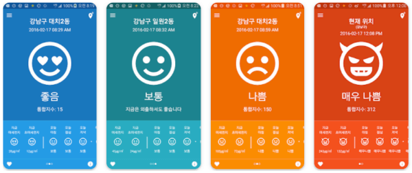 미세미세는 한번에 시각적으로 미세먼지 농도를 알 수가 있습니다.