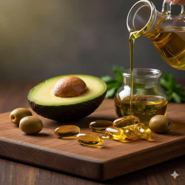 &ldquo;루테인 캡슐과 아보카도&middot;올리브오일&rdquo; &ndash; 지용성 성분 흡수 강조