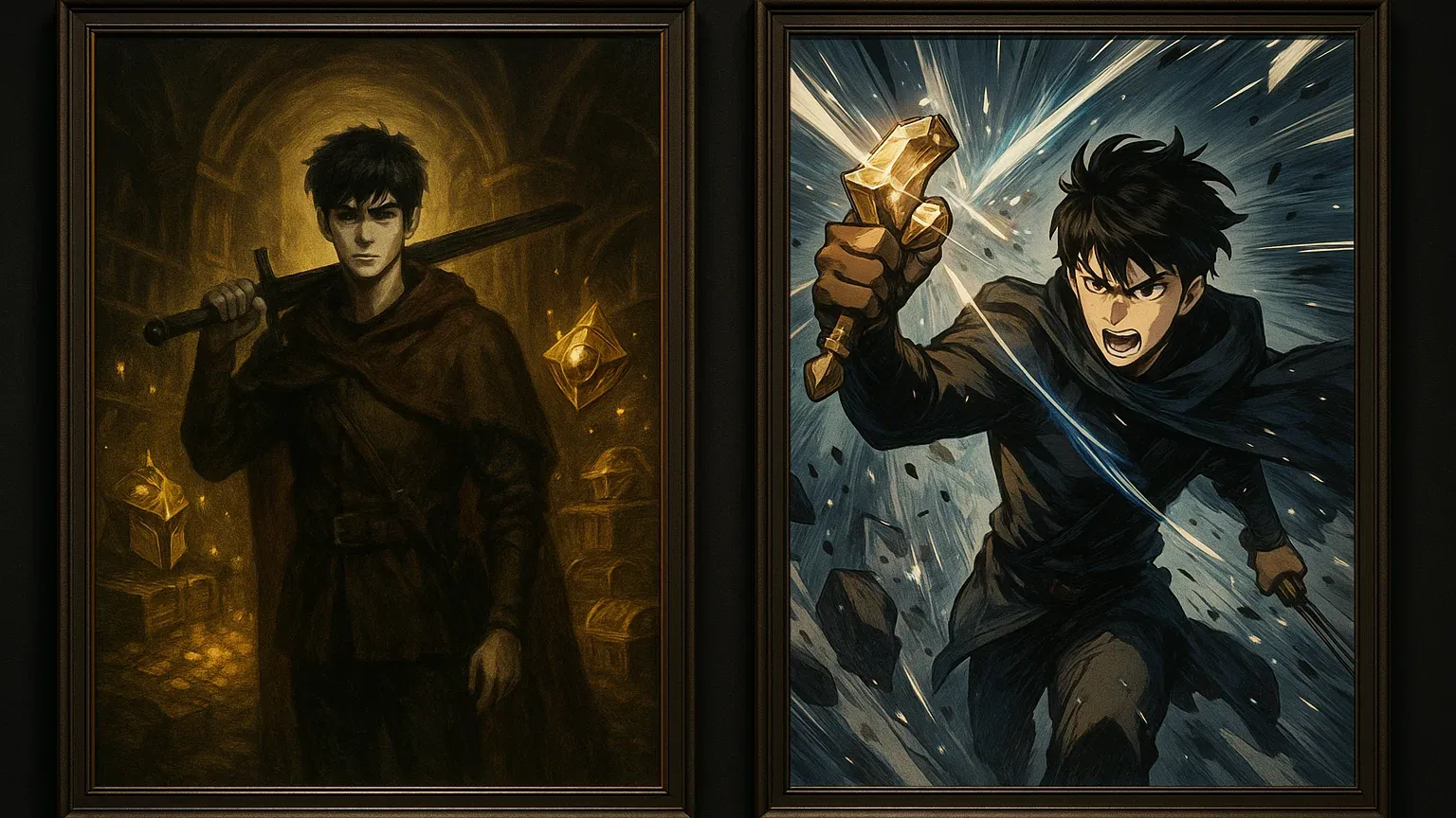 템빨 웹소설과 웹툰의 메인 비주얼이 함께 보이는 화면