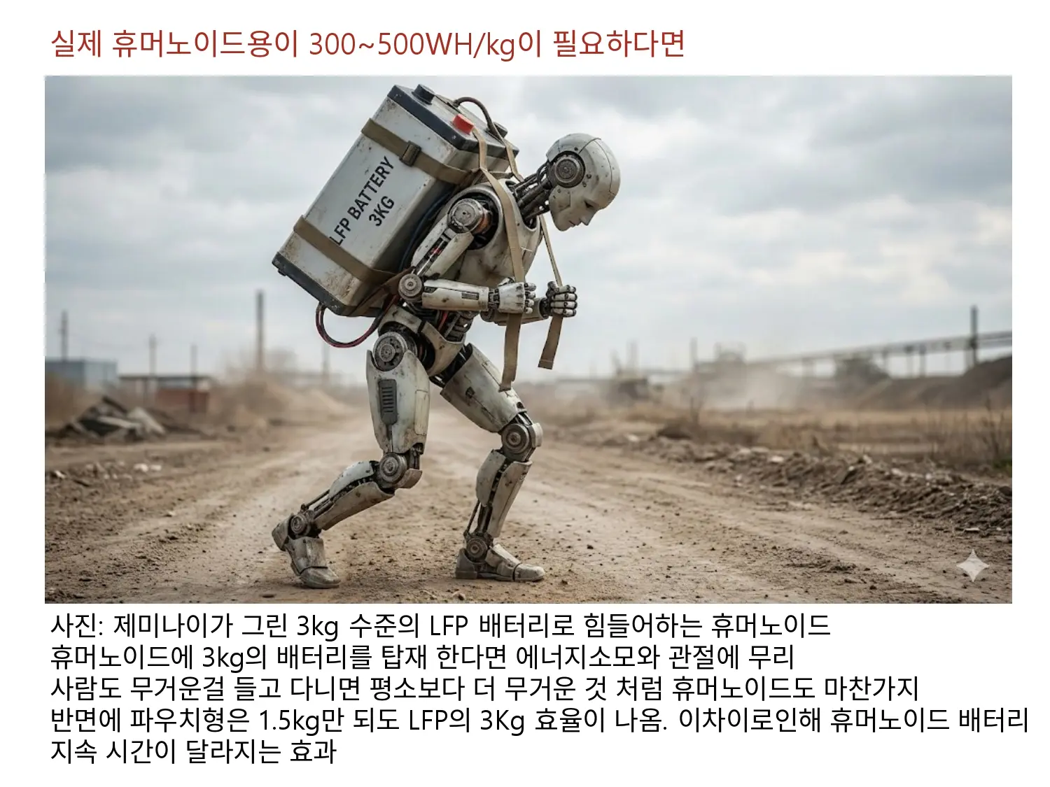 실제로 CATL의 발표대로 휴머노이드용 배터리 밀도가 300~500WH/kg 이 필요하다면