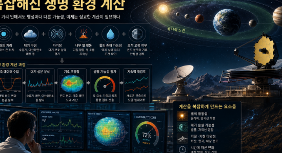 골디락스 존 안의 외계행성을 장기 관측하며 데이터를 분석하는 연구원의 모습