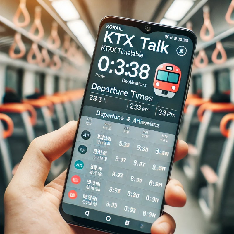 스마트폰 화면에 표시된 코레일톡 앱의 실시간 KTX 시간표 인터페이스