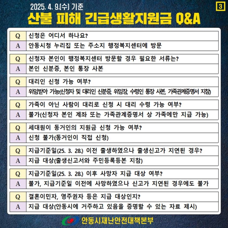 안동 산불 피해 긴급생활지원금 신청 한눈에 (안동시청 누리집)