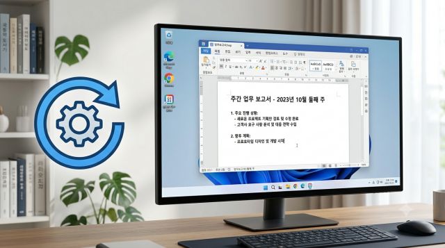 한컴오피스 삭제 후 재설치와 기존 설정 초기화 방법을 설명하는 컴퓨터 화면
