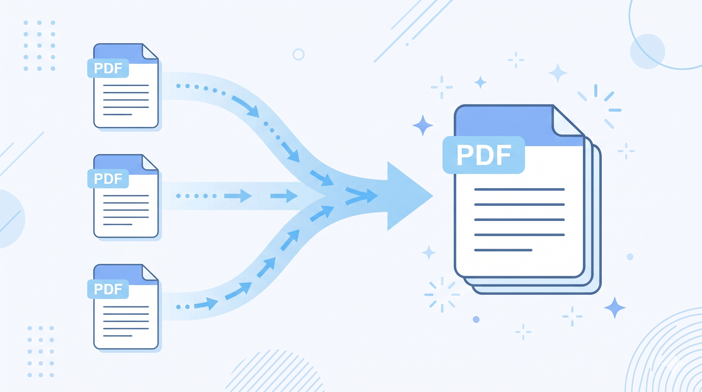 illustration of merging multiple PDF 
files into one document for free without Adobe