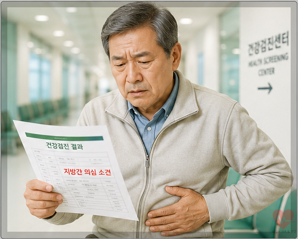 지방간 의심 소견을 받고 걱정하는 남성