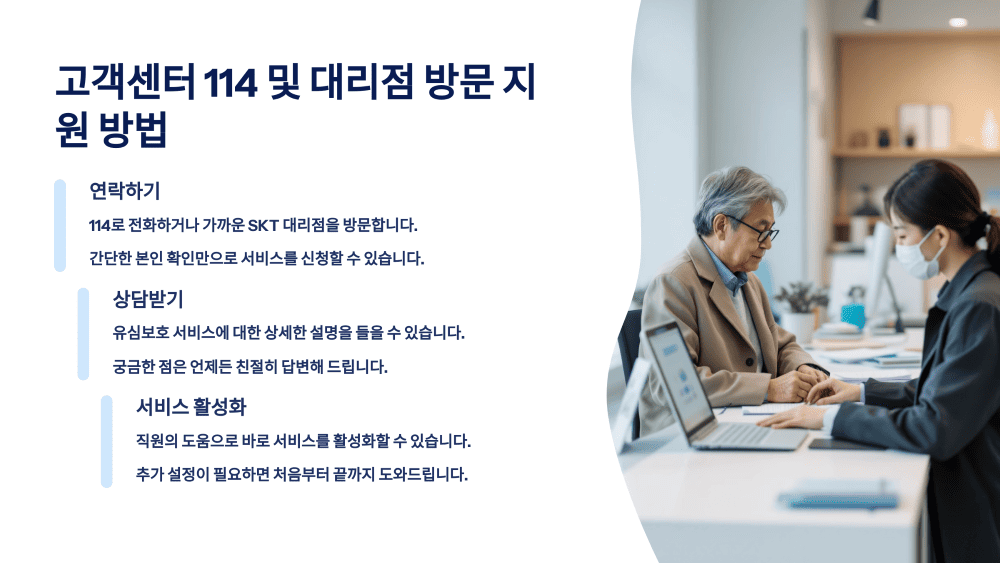 고객센터 114 및 대리점 방문 지원 방법