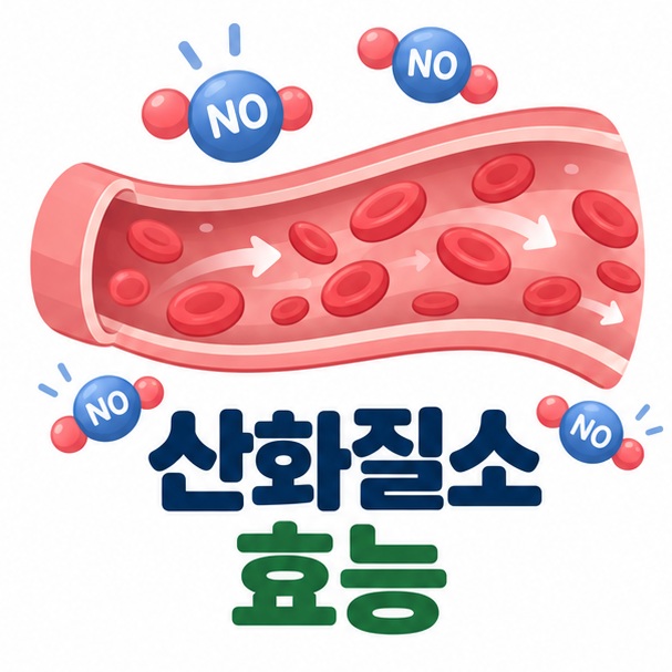 산화질소 효능과 혈관 이완을 상징하는 교육용 이미지