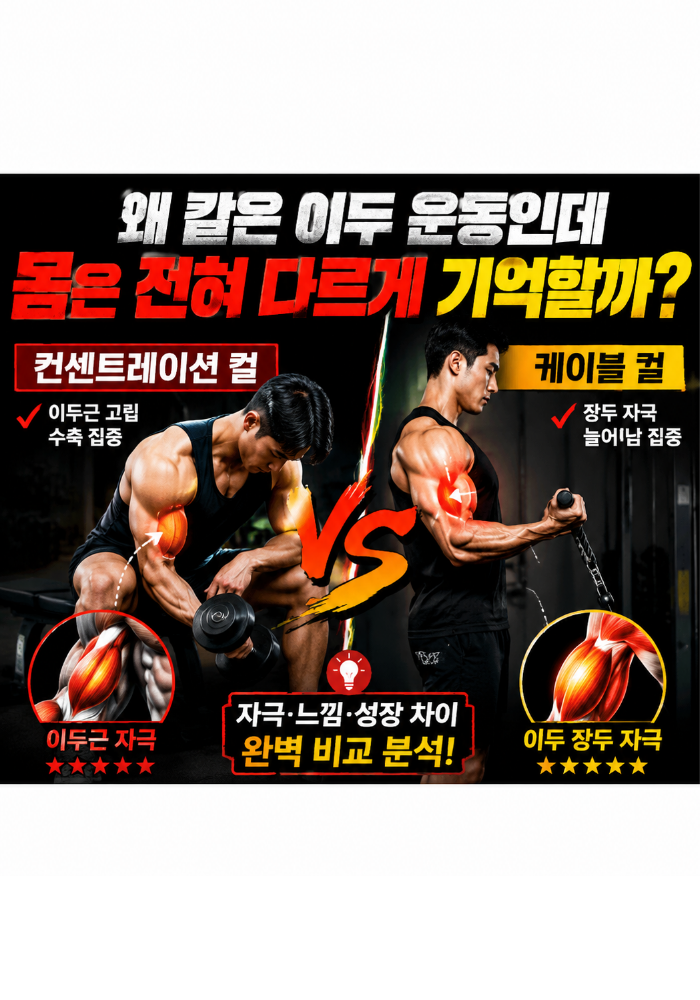 컨센트레이션 컬 vs 케이블 컬:왜 같은 이두 운동인데 몸은 전혀 다르게 기억할까
