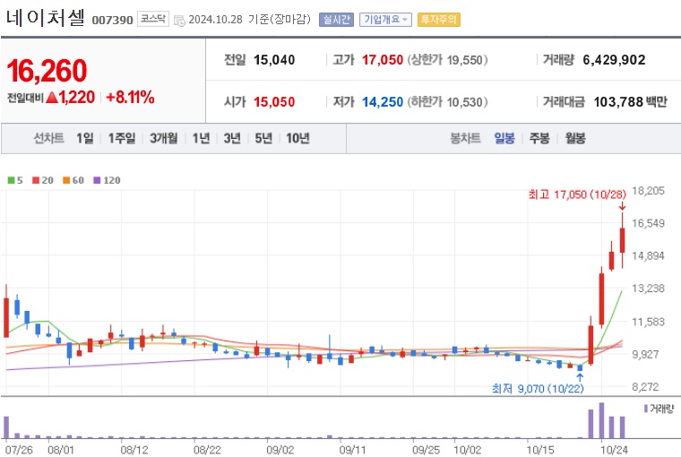 네이처셀 주가 (10월4주)