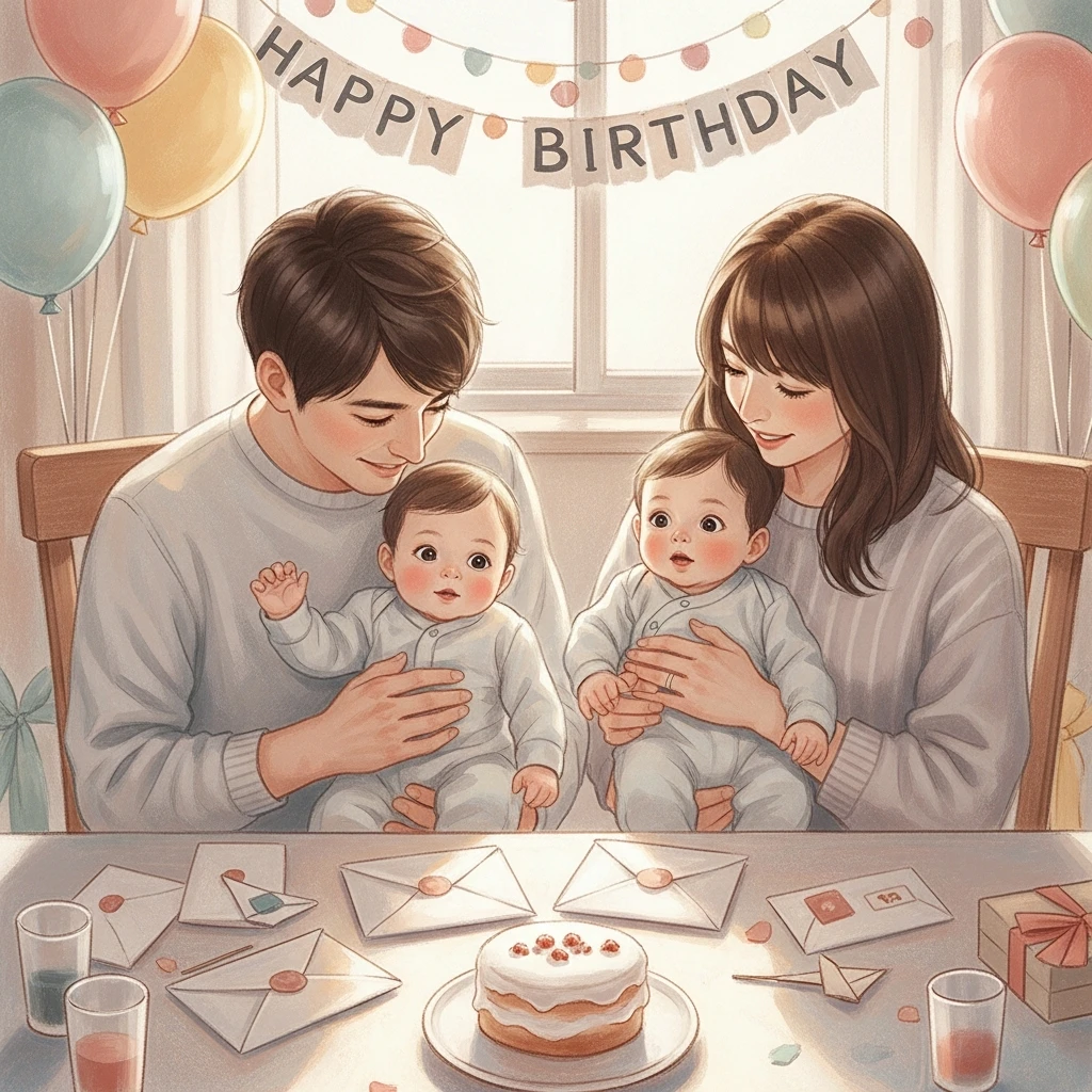 쌍둥이 돌잔치 가족 모습