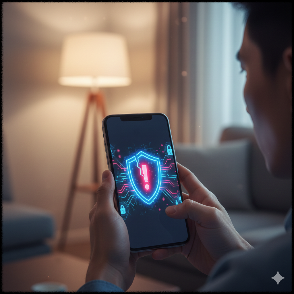 노출 경고 메시지를 확인하는 스마트폰 화면