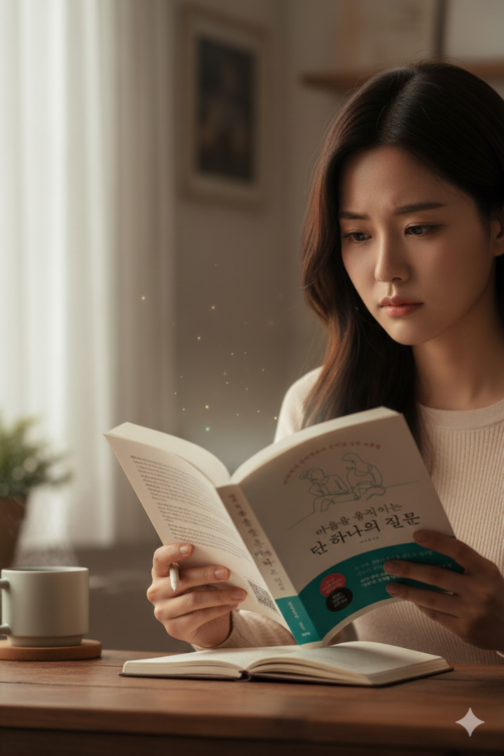 독서 중 몰입한 듯한 이미지