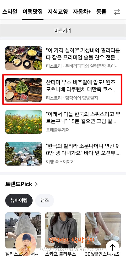 2026년 5월 5일 다음 모바일 여행맛집 채널