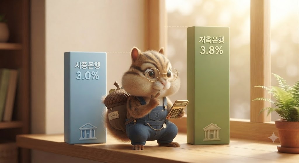 시중은행과 저축은행 금리 차이를 막대그래프로 비교한 이미지
