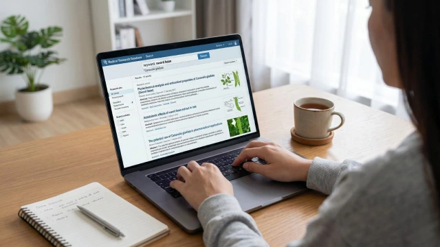 노트북에서 PubMed 학술 데이터베이스를 검색하는 화면