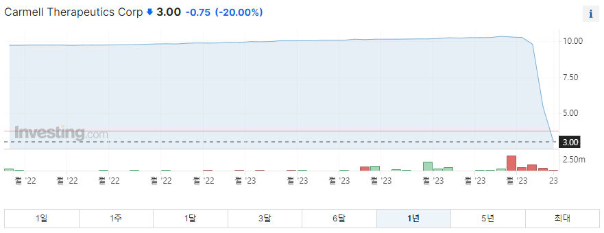 카멜테라퓨틱스 1년 주가그래프입니다.
