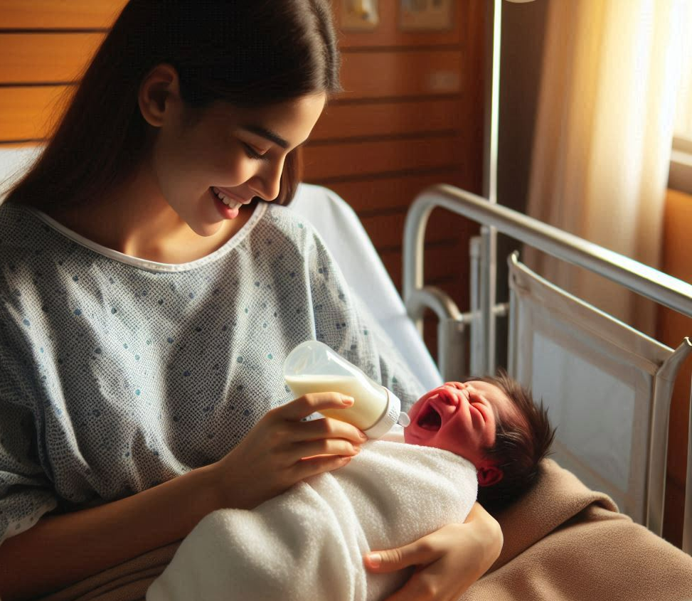 배고픔을 표현하기 위해 우는 신생아의 모습