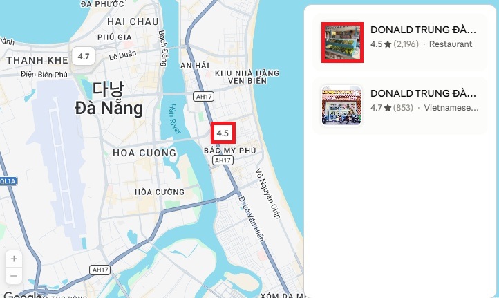 다낭 Donald trung 위치 구글맵에 표시