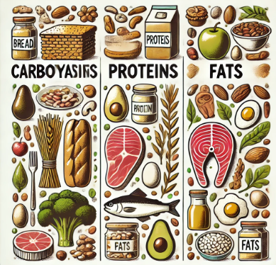 탄수화물, 단백질, 지방이 섞인 몸에 좋은 음식 사진