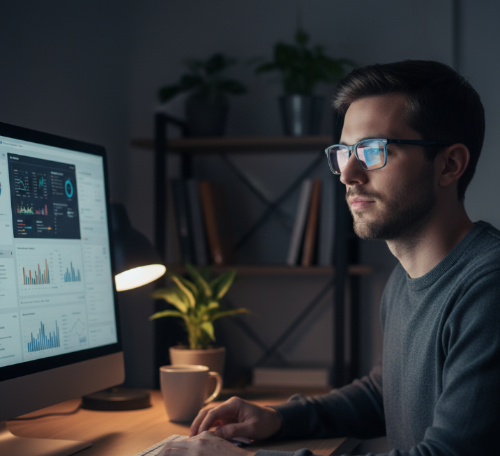 불루라이트 안경을 착용한 사람