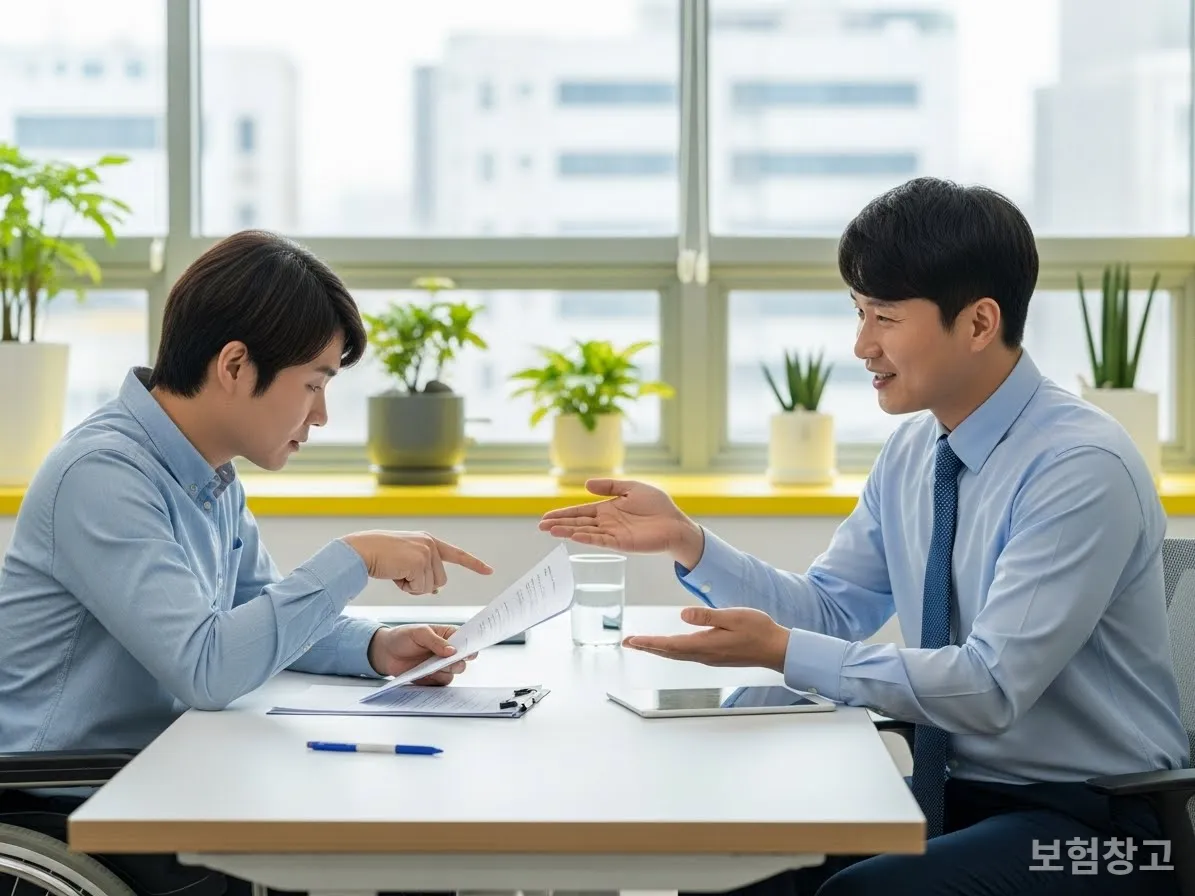 장애인 전용 보장성 보험 서류를 검토하는 한국인