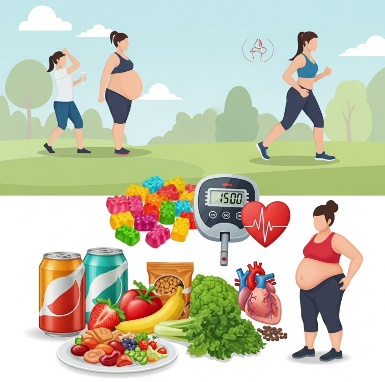 설탕 과다 섭취의 위험성을 나타내는 이미지