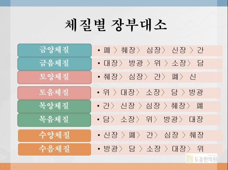 체질별 장부대소
