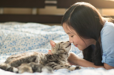 아기 고양이와 여자아이들.