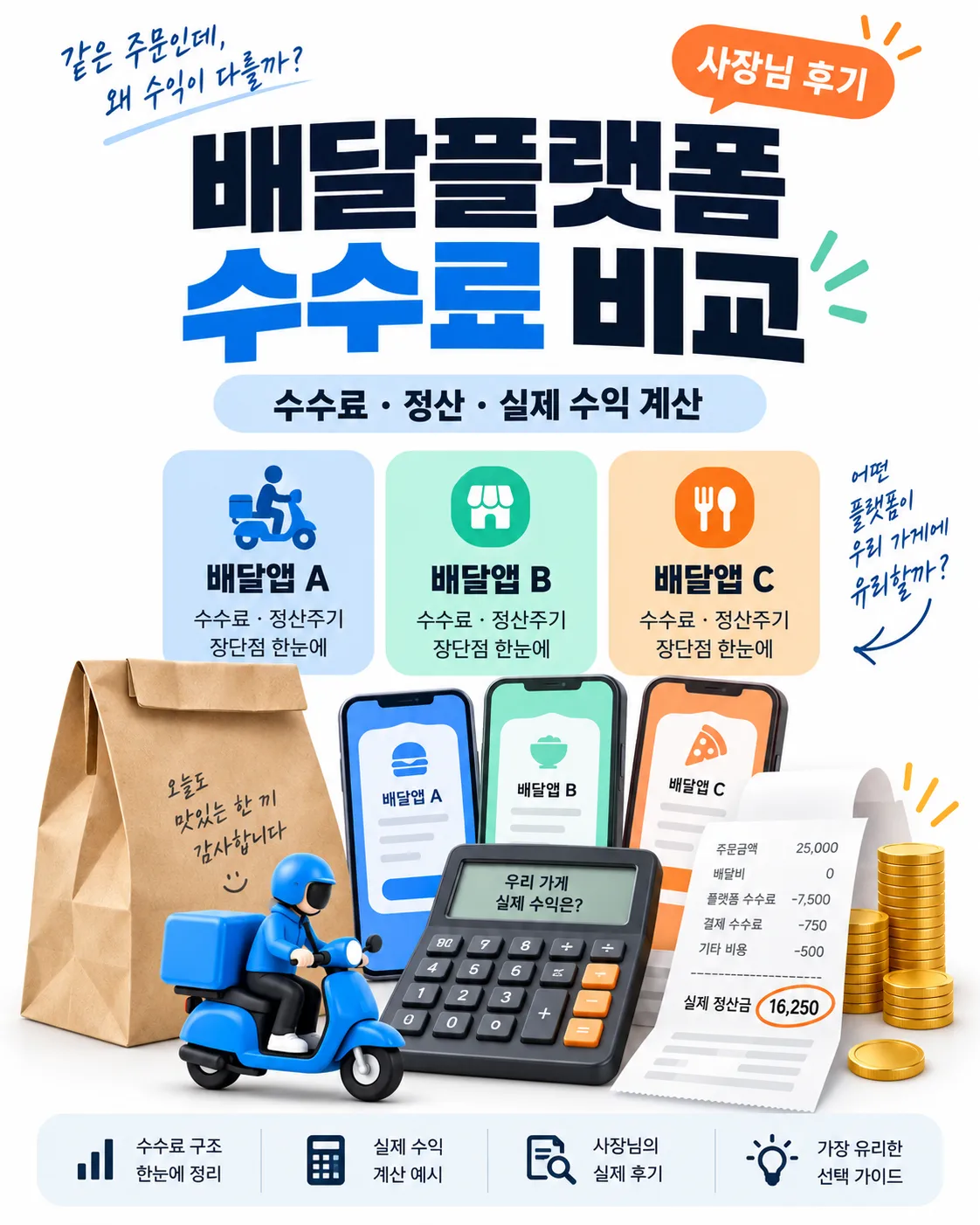 배달플랫폼 수수료 비교와 실제 수익 계산 인포그래픽