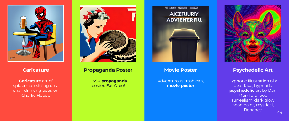수식어의 예 - Caricature, Propaganda Poster, Movie Poster, Psychedelic Art