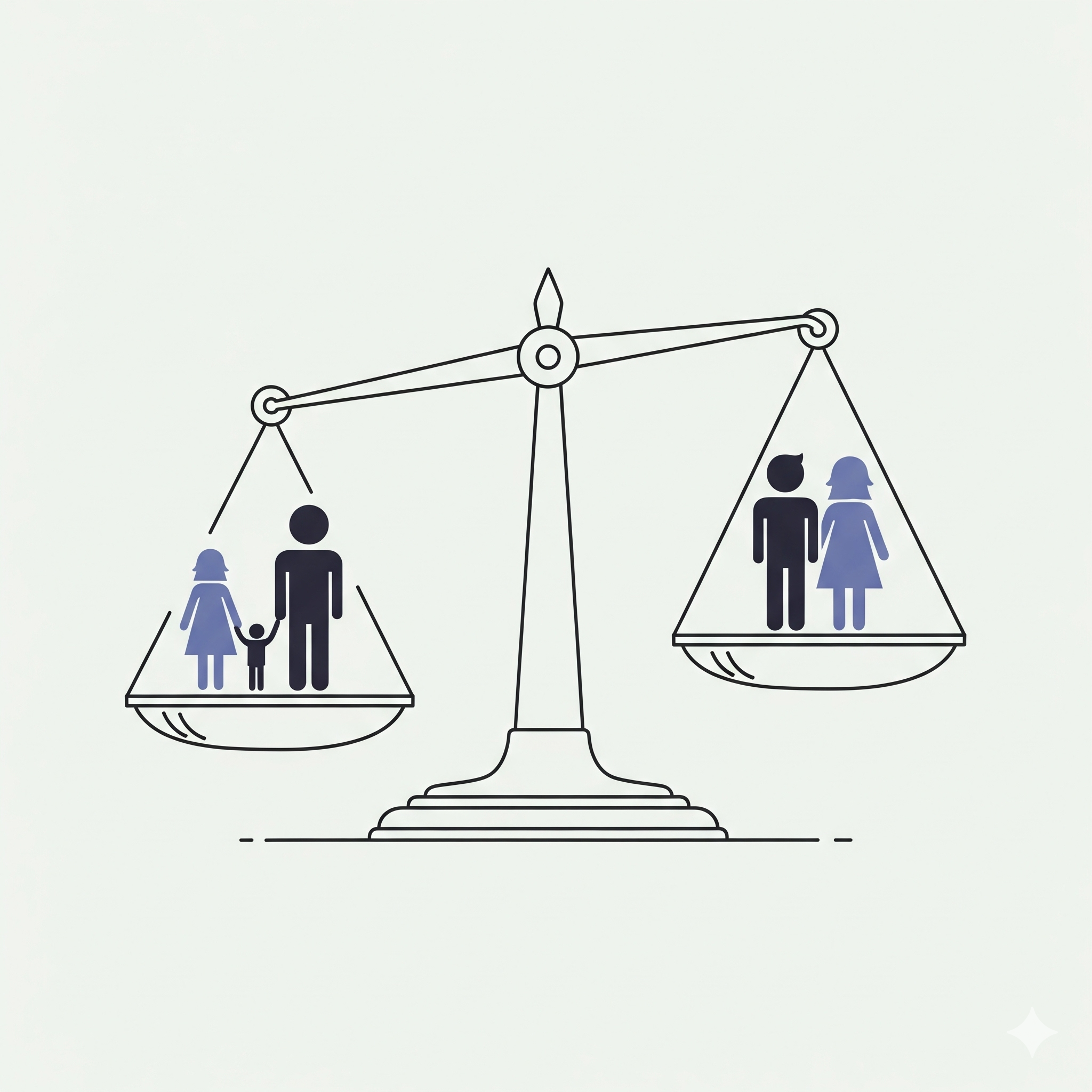 나의 상황(자녀유무, 소득수준)에 따라 신혼부부 특공과 생애최초 특공의 유불리를 비교하는 저울