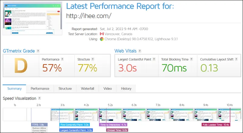 지티메트릭스 사이트 성능 측정하기