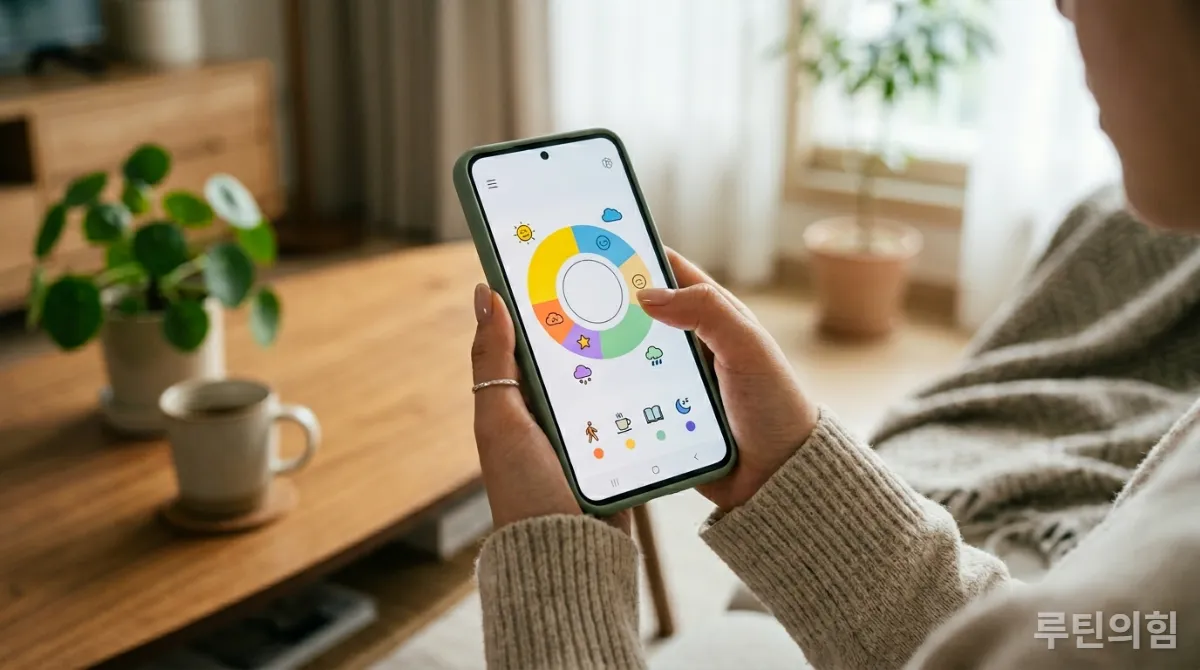감정 기록 앱을 사용하는 한국인 손