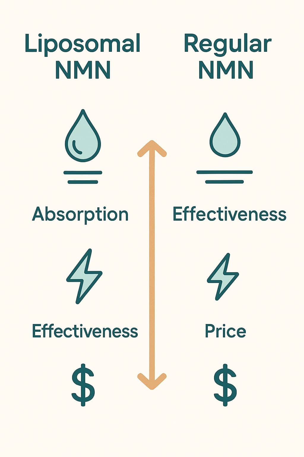 A side-by-side infographic comparing liposomal NMN and regular NMN supplements.