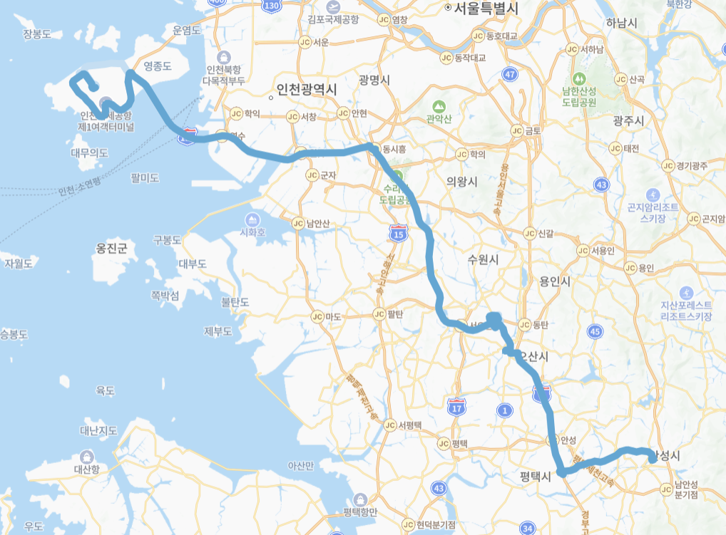 안성-오산-인천-8834-1번-버스-노선-지도