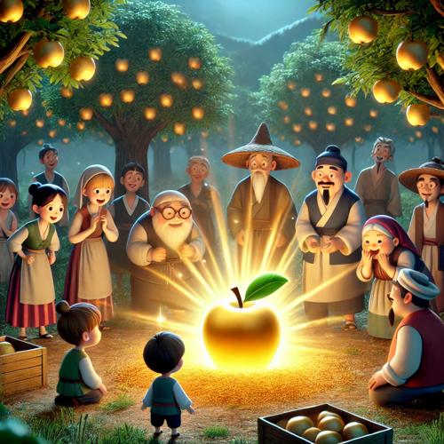 황금빛 씨앗과 신비로운 사과나무의 싹