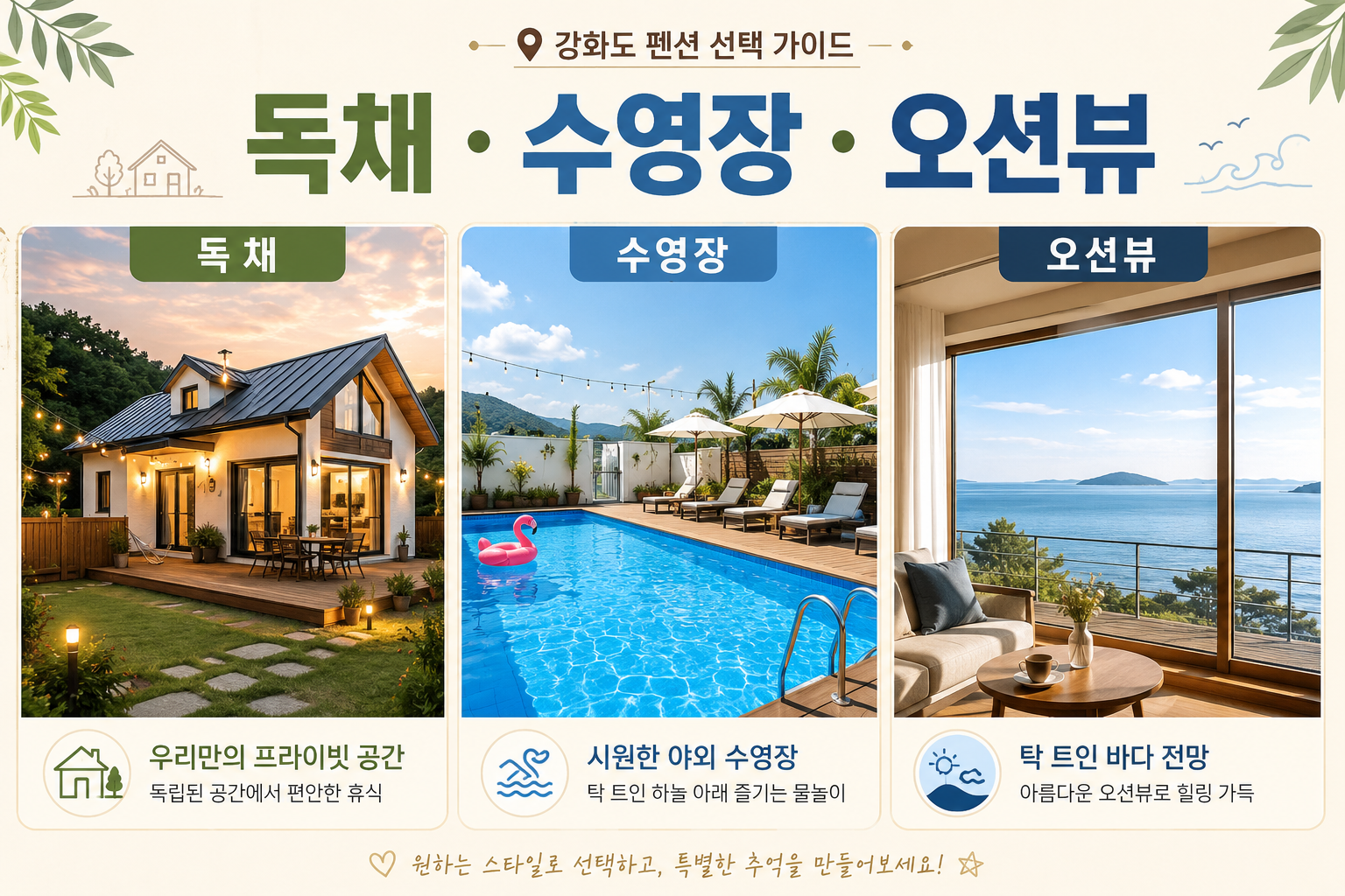 강화도 독채펜션 일반펜션 수영장 풀빌라 선택 기준 비교