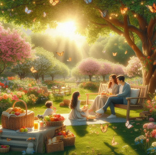 봄 나들이를 즐기는 가족