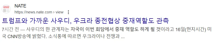 트럼프와 가까운 사우디의 러우 전쟁 종식협상 중재역할 관련 뉴스 기사 이미지