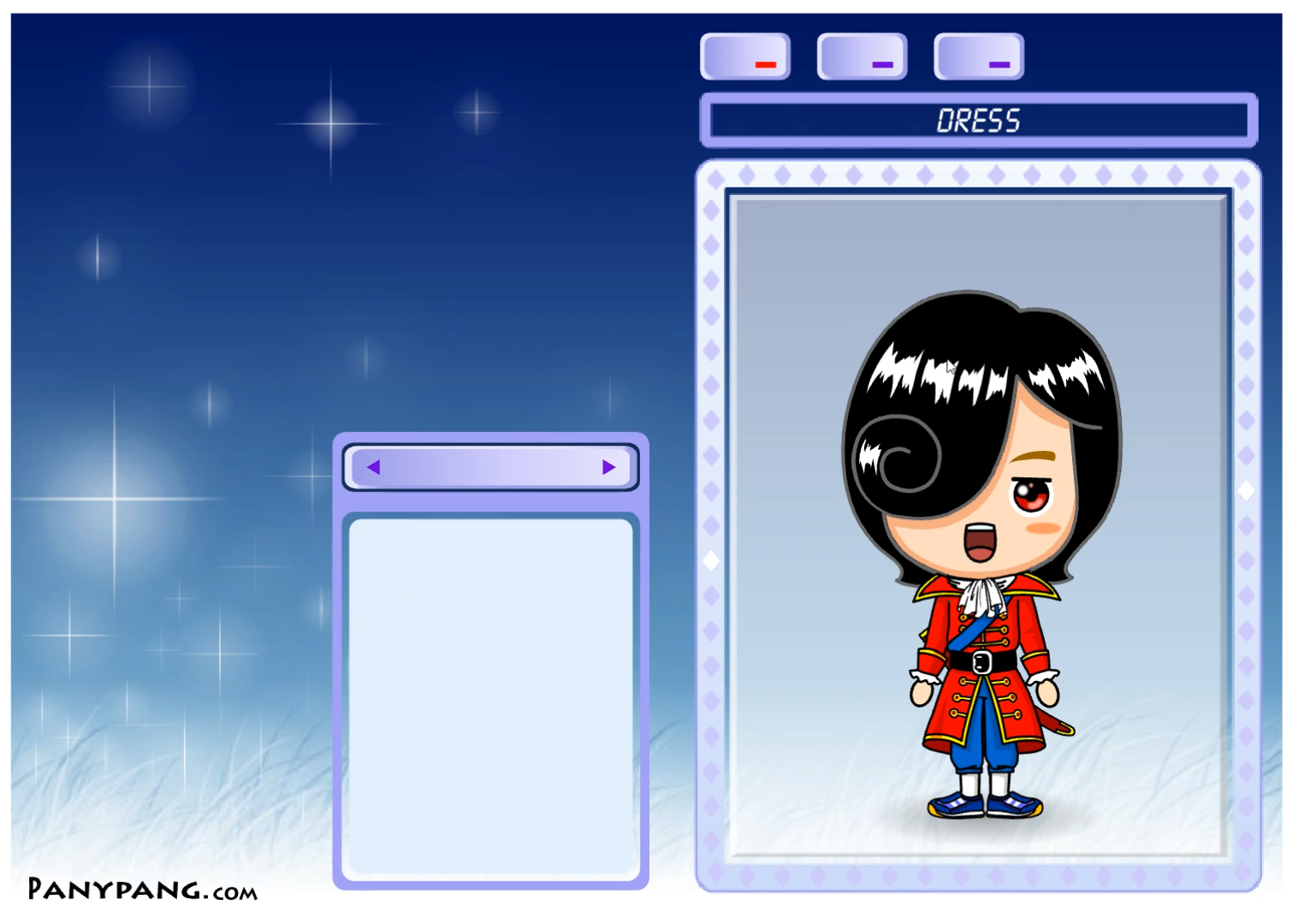 얼짱민-옷입히기-플래시게임-플레이-얼짱민에게-후크선장의-빨간색-의상을-입혀준-화면