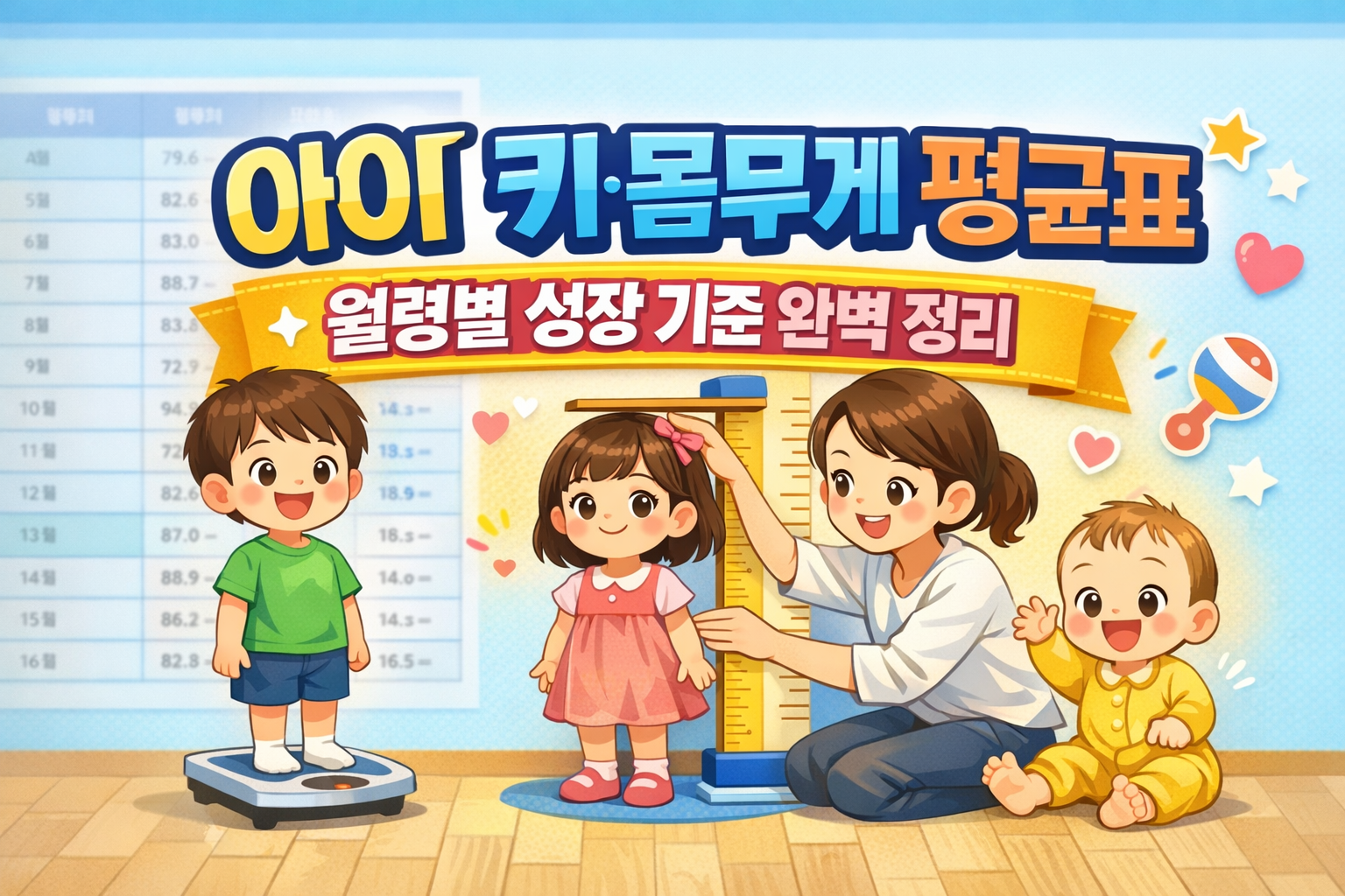 아이 키&middot;몸무게 평균표