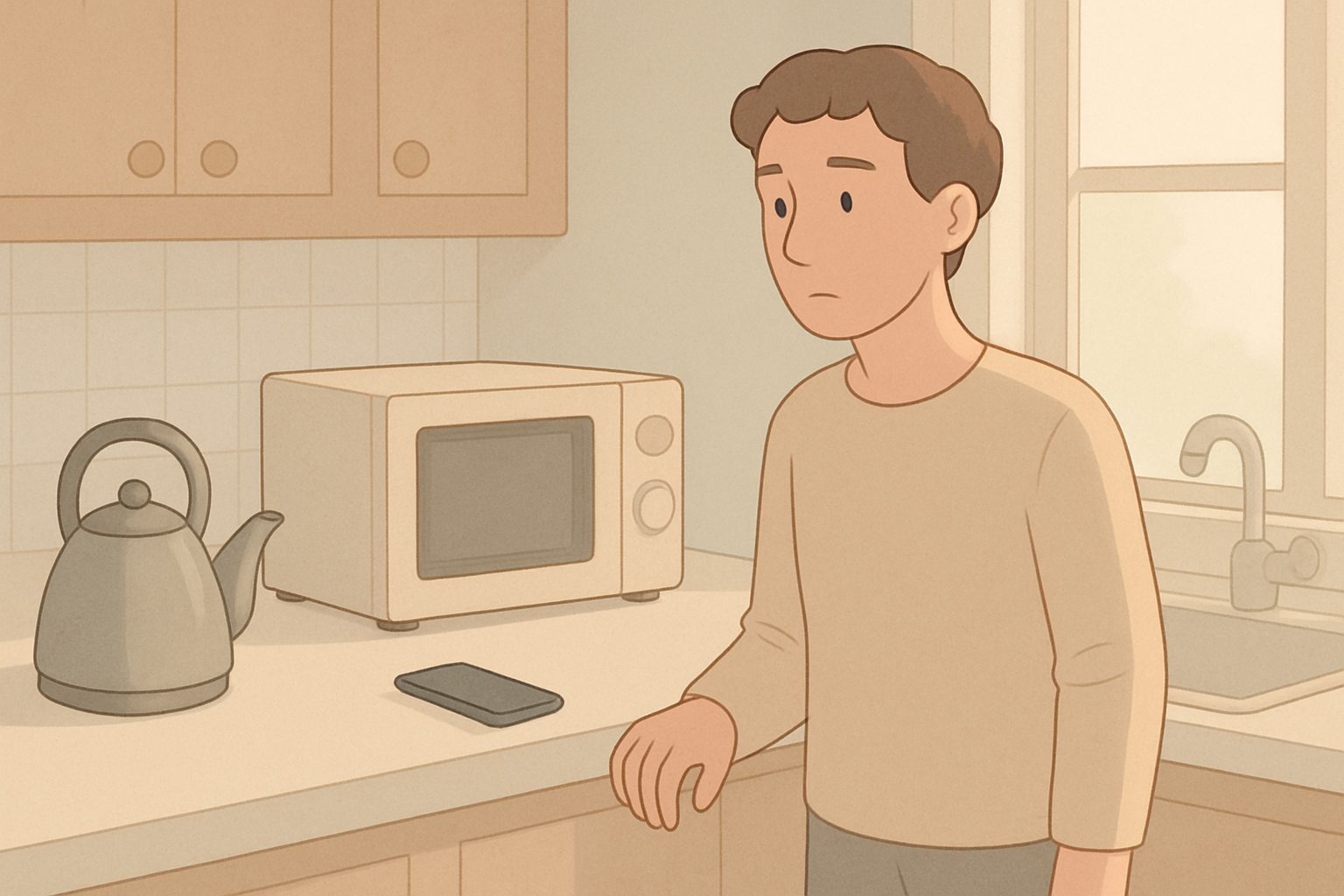 전기와 전자의 차이점에 대해서 생각하는 남자를 이미지화