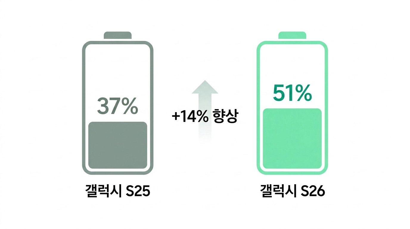 갤럭시 S26과 S25 배터리 사용 시간 비교 그래프