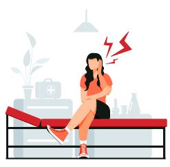 길랑바레증후군으로-팔에-통증을-앓고-있는-여자가-침대-위에-앉아-있다