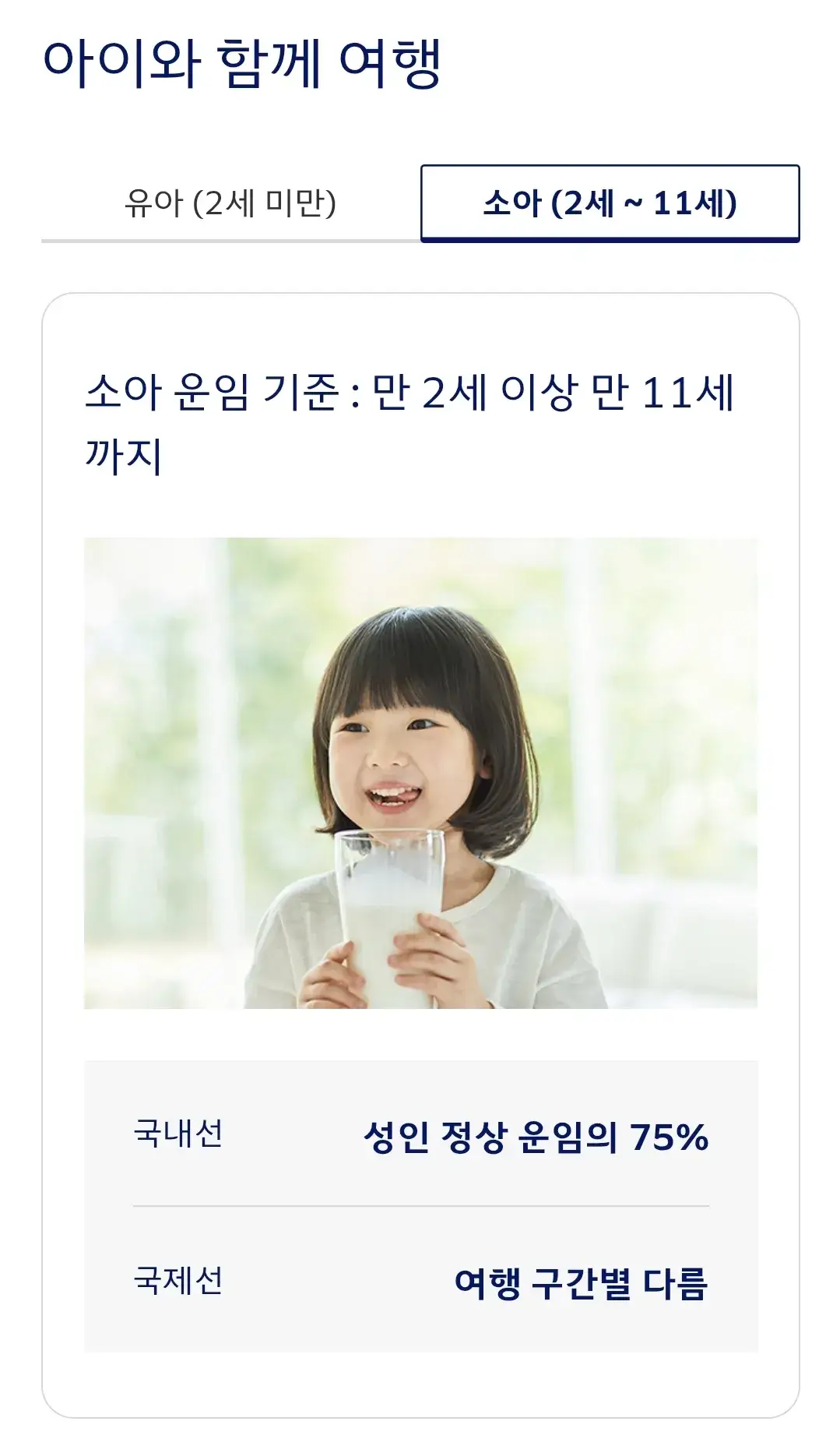 대한항공 아이와 함께 여행시 운임, 유아 기내식, 수하물 허용량, 유모차 이용 등 안내