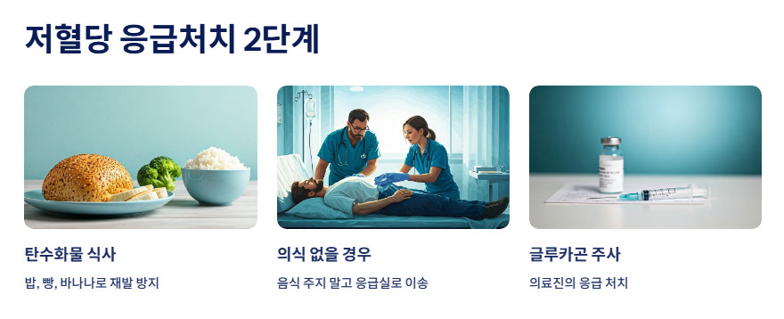 저혈당 발생 시 응급처치는 어떻게 하나요?