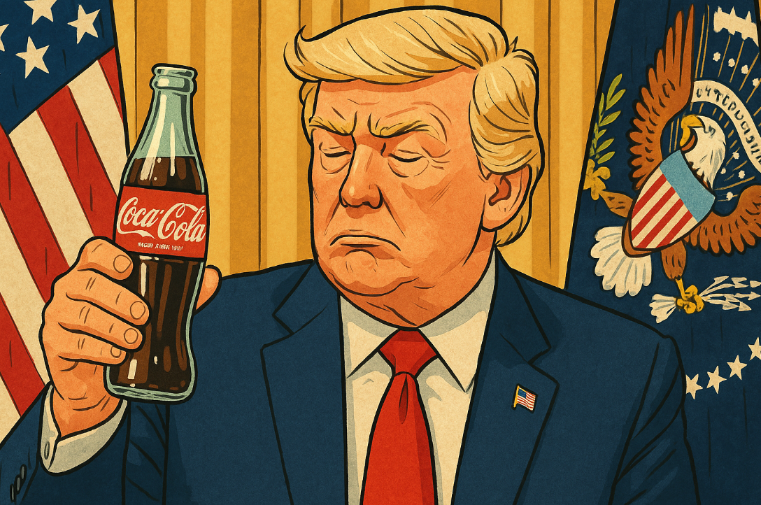 한 손에 콜라를 들고 있는 트럼프 대통령